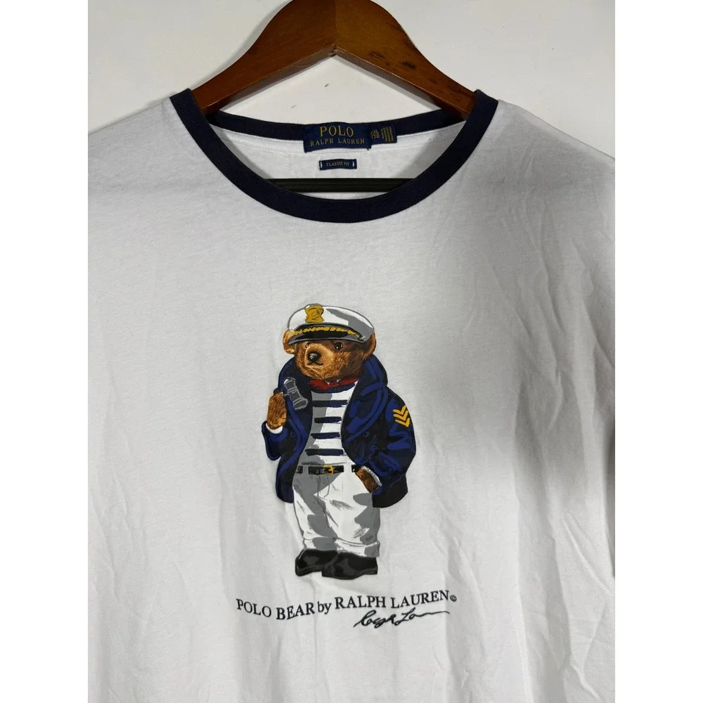 Polo Ralph Lauren Mens Polo Bear Captain Ringer T-Shirt White XXL Classic Fit